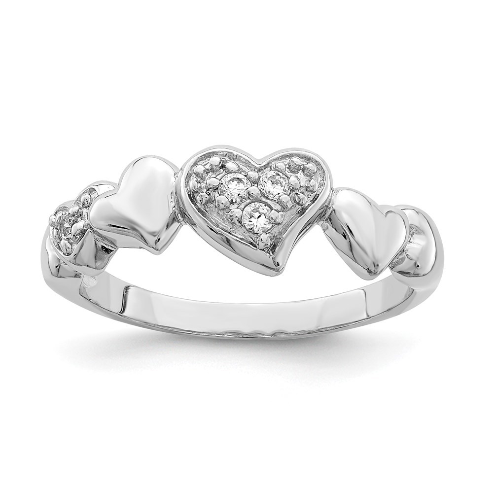 925 Sterling Silver Rhodium-plated CZ (Cubic Zirconia) Heart Ring